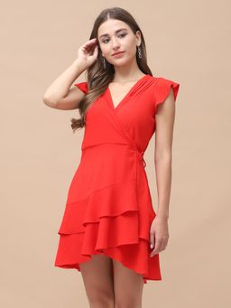 KELIN - Women Red Georgette Solid Mini Dress