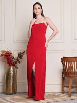 KELIN - Women Red Polyester Solid Maxi Dress