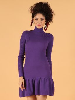 NOBARR - Women Purple Acrylic Solid Mini Dress