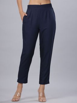 Juniper - Womens Navy Rayon Solid Straight Slim Pant
