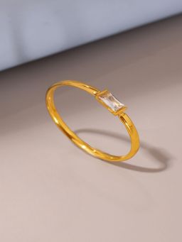 AQUASTREET - Minimal Dainty Single Zircon Ring, Size:8 18K Gold Plated Anti-Tarnish Waterproof