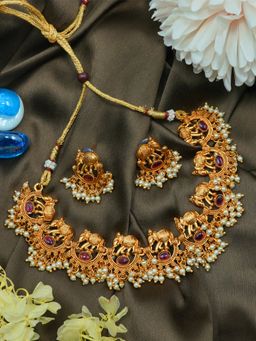 GRIIHAM - Red Elephant Theme Necklace and Earrings (Set of 2)