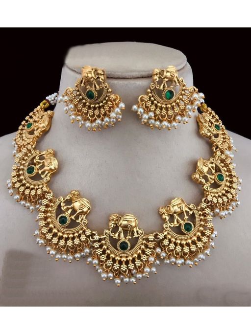 GRIIHAM Green Elephant Theme Necklace and Earrings
