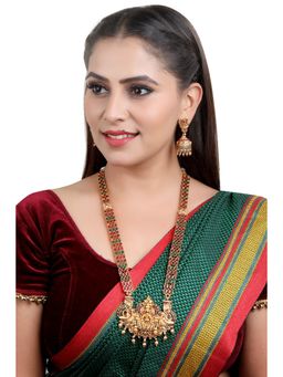 GRIIHAM - Gold Finish Classic Long Laxmi Hara Necklace and Earrings (Set of 2)