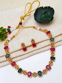 GRIIHAM - Multi-Color Antique Gold Finish Necklace and Earrings (Set of 2)