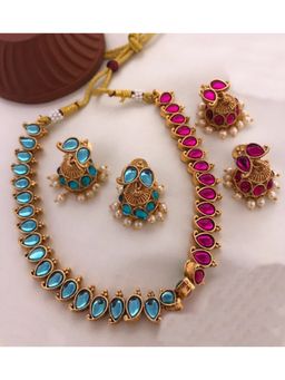 GRIIHAM - Sky Blue pink Reversible Necklace and Earrings Combo