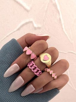 Jewels Galaxy - Gold Plated Pink Rings (Set of 4)