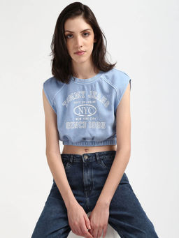Tommy Hilfiger - Womens Blue Color Crop Top