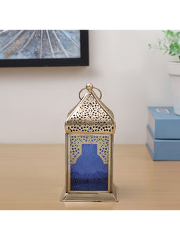 HomeTown - Dazzle Metal and Glass Lantern in Blue