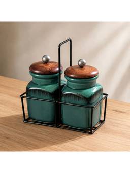 nestcase - Ceramic Tea & Sugar Jars (Pack of 2) 500 ml Each With Stand