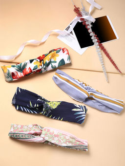 Yellow Chimes - Women Multicoloured Printed Knotted Hairbands (Set of 4)