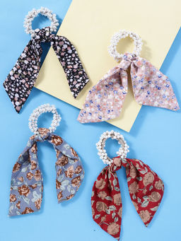 Yellow Chimes - Women Blue And Red Ponytail Holders (Set of 4)