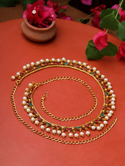 Yellow Chimes - Gold Plated Multicolor Stone and Pearl Beaded Traditional Kamarbandh