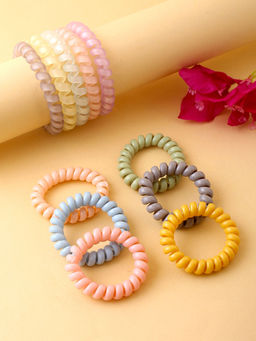 Yellow Chimes - Set of 10 Pcs Rubberbands Seamless No Crease Spiral Ponytail Holders Elastic Ties