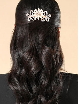 Yellow Chimes - Women Rose Gold & White Embellished Comb Pin