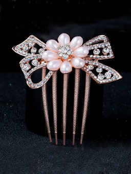 Yellow Chimes - Women Rose Gold & Pink Beaded Comb Pin