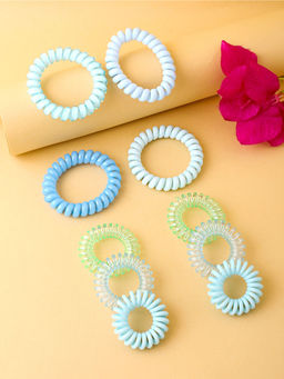Yellow Chimes - Spiral Rubberbands Seamless Blue-White Elastic Hair Ties