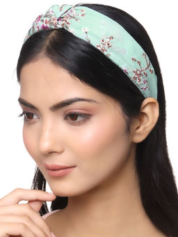 Yellow Chimes - Blue Printed Floral Design Woven Hair Band