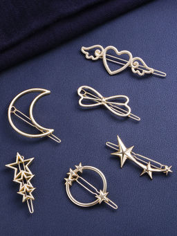 Yellow Chimes - 6 Pcs Minimalism Hair Clips Gold Plated Hair Barrettes Hair Styling