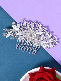 Yellow Chimes - Women Silver Toned Embellished Comb Pin