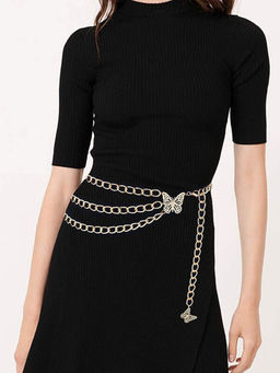 Yellow Chimes - Gold-Plated Butterfly Charmed Multi-Layered Waist Chain