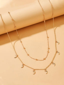 Yellow Chimes - Gold-Toned Multi-Layered Crystal Studded Moon Charm Waist Chain