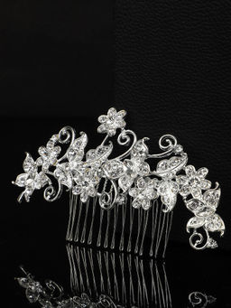 Yellow Chimes - White Floral Crystal Studded Comb Hair Pin