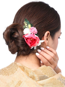 Yellow Chimes - Multi Color Bridal Floral Comb Hair Pin