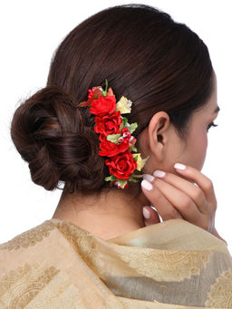 Yellow Chimes - Red Floral Bridal Comb Hair Pin