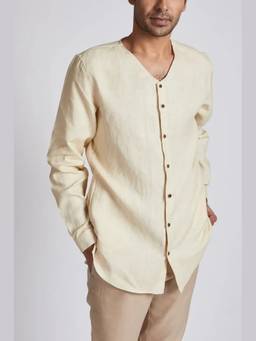 B Label - Beige Crescent V Neck Kurta
