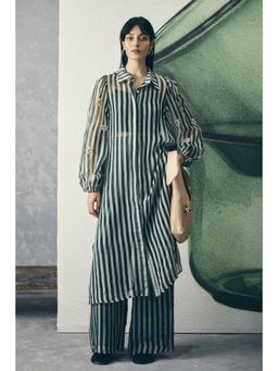 Paulmi & Harsh - Midori Women Organza Stripes Black Kurta With Pant And Bustier