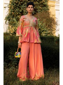 Paulmi & Harsh - Hadley Women Silk Printed Pink Top And Palazzo