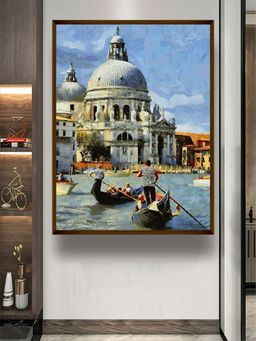 The Art House - White Blue Abstract Printed Canvas Painting Wall Art