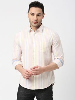 Dragon Hill - Full Sleeves Pastel Multi-coloured Oxford Striped Shirt with Pocket