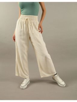 American Eagle - Women Cream Linen Wide Leg Pants