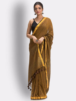 Angoshobha - Chocolate Molmol Cotton Saree