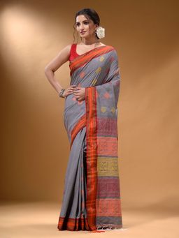 Arhi - Grey Silk Matka Soft Nakshi Pallu Saree with Unstitched Blouse