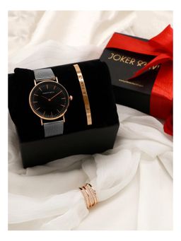 Joker and Witch - Joker & Witch The Vow Black Love Triangle Watch & Bracelet With Ring For Women (Pack of 3) (JWLT12)