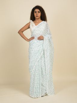 Suta - White Floral Digital Printed Cotton Saree