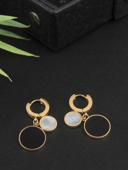 E2O - Contemporary Gold Plated Drop Earring Embellished with Black Beads