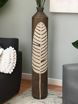 At Home by Nilkamal - Banana Leaf Floor Vase Brown