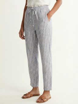 IZF - Women Blue Straight Fit Linen Pants