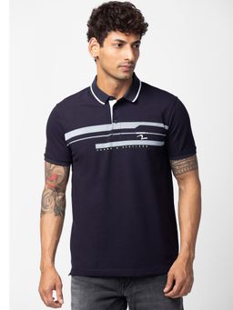 Spykar - Navy Blue Round Neck Half Sleeves Blended T-Shirt For Men