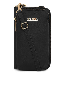 KLEIO - Pu Leather Cross Body Sling Multi Slot Wallet Mobile Pouch for Women Black