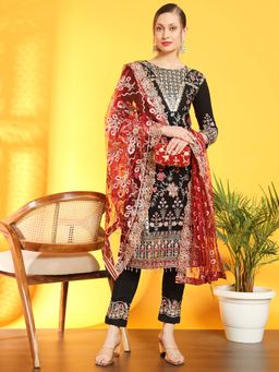 Chhabra 555 - Women Black Embroidered Kurta with Pant and Dupatta (Set of 3)