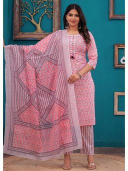Meeranshi - Women Pink Printed Kurta with Pant and Dupatta (Set of 3)