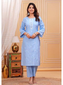 Meeranshi - Women Blue Stripes Kurta with Trouser (Set of 2)
