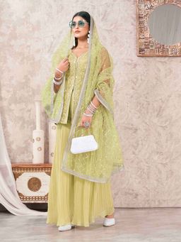 FLAHER - Women Green Embroidered Kurta with Sharara and Dupatta (Set of 3)