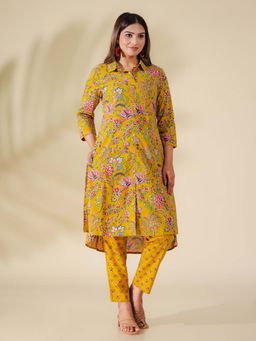ARAMYA - Women Yellow Floral Kurta with Pant (Set of 2)