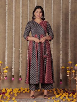 ARAMYA - Women Multi-Color Embroidered Kurta with Palazzo (Set of 2)
